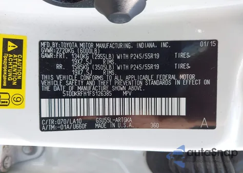 2015 Toyota Highlander Limited Platinum V6 из США, поврежденный, VIN 5TDDKRFH1FS126385